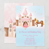 Invitation Blue Rose Princess Castle Horse fête d'anniversair (Devant / Derrière)