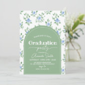 Invitation Blue Rose Sage Green Arch Graduation Invite (Debout devant)