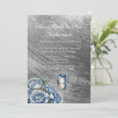 Invitation Blue Roses Butterfly Silver Bridesmaids Luncheon (Debout devant)