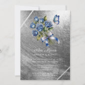 Invitation Blue Roses Butterfly Silver Brunch & Bubbly (Devant)
