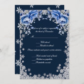 Invitation Blue Roses Snowflake Noël Mariage réponse (Devant / Derrière)