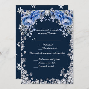 Invitation Blue Roses Snowflake Noël Mariage réponse