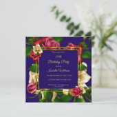 Invitation Blue Rouge crème Rose floral or fête d'anniversair (Debout devant)