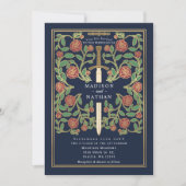 Invitation Blue Royal Imaginaire Floral Médiéval Mariage (Devant)