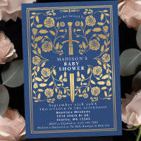 Blue Royal Médieval Gold Sword Boy Baby shower