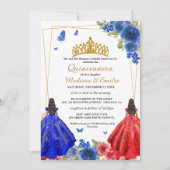 Invitation Blue Royal & Red Butterfly Twin Quinceanera (Devant)