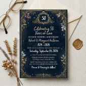 Invitation Blue Ruby Script Simple 50th Wedding Anniversary