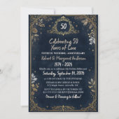 Invitation Blue Ruby Script Simple 50th Wedding Anniversary (Devant)