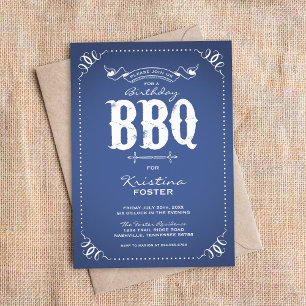 Invitation Blue Rustic Anniversaire Party BBQ