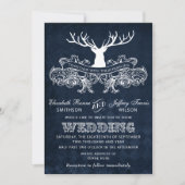 Invitation Blue Rustic Antler Deer Mariage de bois (Devant)