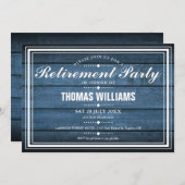 Invitation Blue Rustic Barn Bois Parti de retraite (Devant / Derrière)