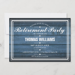 Invitation Blue Rustic Barn Bois Parti de retraite