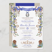 Invitation Blue Rustic Boho Western Charra Thème Quinceanera (Devant / Derrière)