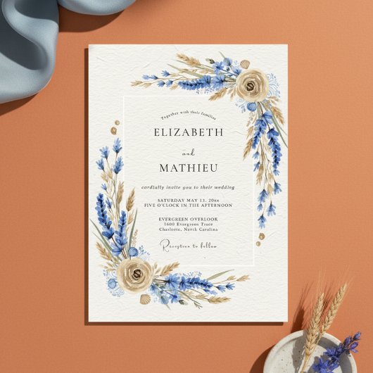 Invitation Blue Rustic Botanical Wedding