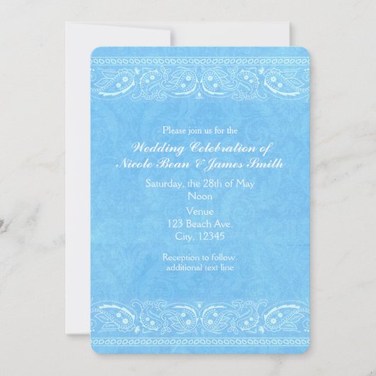 Invitation Blue Rustic Paisley Country Mariage de l'Ouest (Devant)