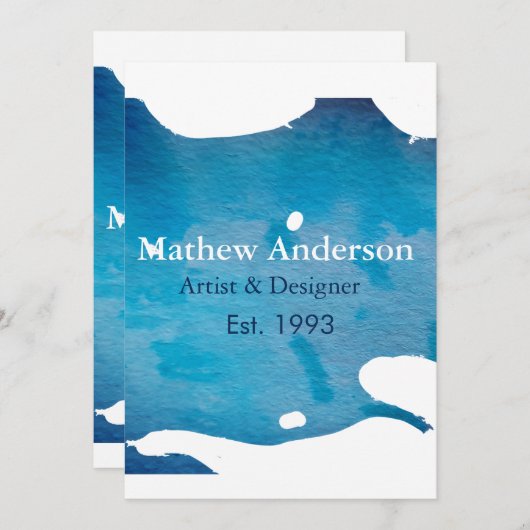 Invitation Blue rustique aquarelle jeans texture ajouter le n (Devant / Derrière)