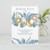 Invitation Blue Safari Animaux Deuxième anniversaire (Debout devant)