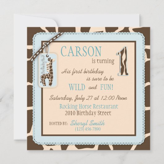 Invitation Blue Safari Poster de animal et Cupcake Premier an (Dos)