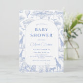 Invitation blue Safari Toile De Jouy Boy Baby Shower  (Debout devant)