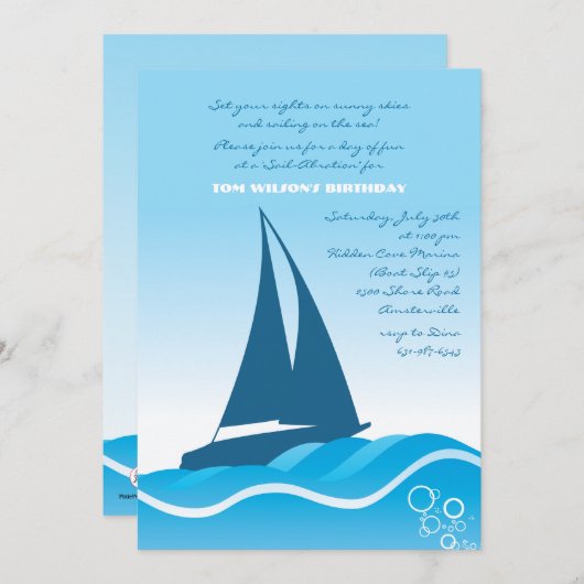 Invitation Blue Sailboat (Devant / Derrière)