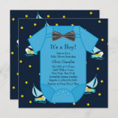 Invitation Blue Sailboat Baby Boy Douche (Devant / Derrière)