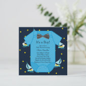 Invitation Blue Sailboat Baby Boy Douche (Debout devant)