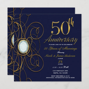 Invitation Blue Sapphire & Gold Diamond 50 50e anniversaire