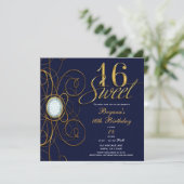 Invitation Blue Sapphire Gold Diamond Sweet 16 16e anniversai (Debout devant)