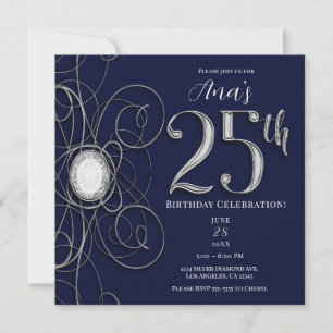 Invitation Blue Sapphire & Silver Diamond 25 25e anniversaire