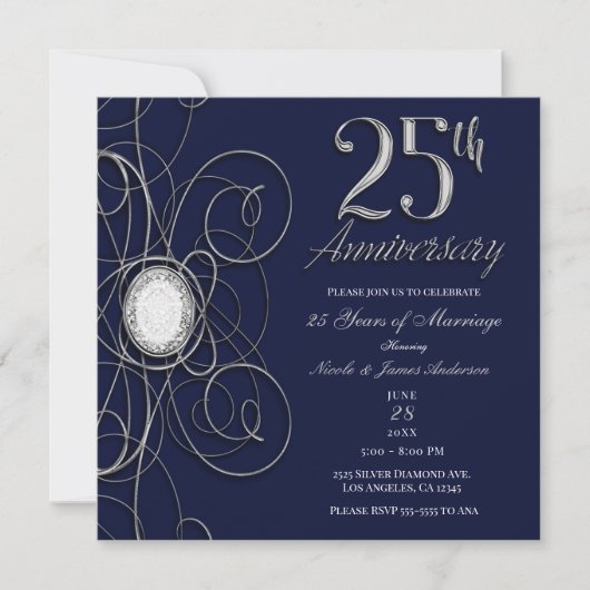 Invitation Blue Sapphire & Silver Diamond 25 25e anniversaire (Devant)
