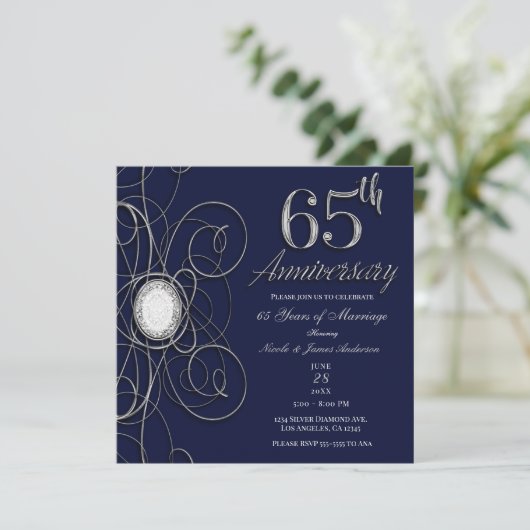 Invitation Blue Sapphire & Silver Diamond 65 65e anniversaire (Debout devant)