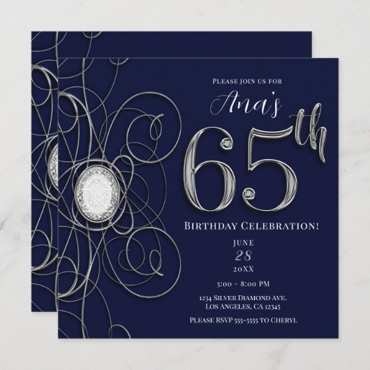 Invitation Blue Sapphire & Silver Diamond 65 65e anniversaire (Devant / Derrière)