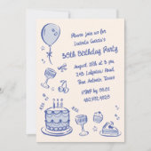 Invitation Blue Scribble Main tiré 30e fête d'anniversaire (Devant)