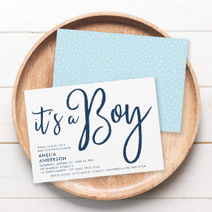 Invitation Blue Script & Pastel Blue C'est un Baby shower gar