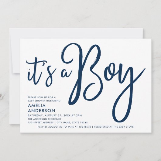 Invitation Blue Script & Pastel Blue C'est un Baby shower gar (Devant)