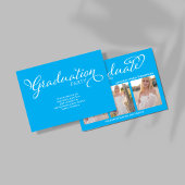 Invitation Blue Script Photo Collage Graduation Announcement