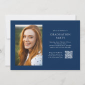 Invitation Blue Script QR Code 3 Photo Graduation Party (Dos)
