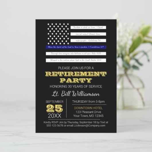 Invitation Blue Scripture Flag Retirement Party (Debout devant)