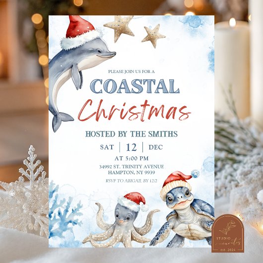 Invitation Blue Sea Animal Coastal Christmas