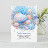 Invitation Blue Sea Shell Blissant Baby shower de plage (Debout devant)