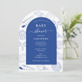 Invitation Blue Sea Shells Beach Summer Arch Baby shower (Debout devant)