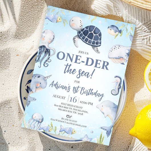 Invitation Blue Sea Turtle One der The Sea 1er anniversaire