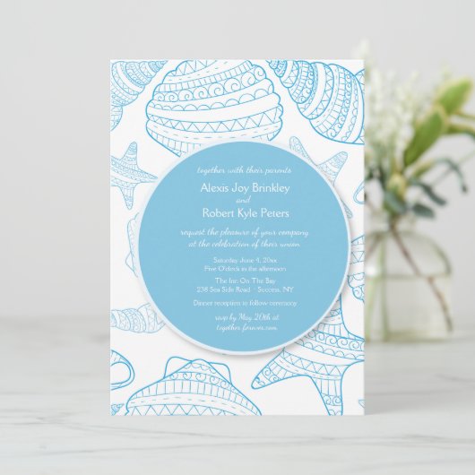 Invitation Blue Seas Shells (Debout devant)