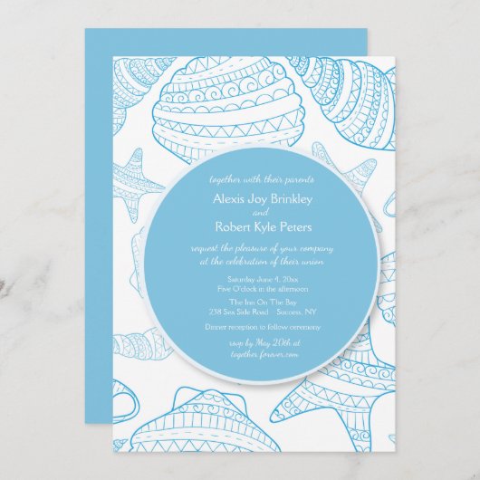 Invitation Blue Seas Shells (Devant / Derrière)