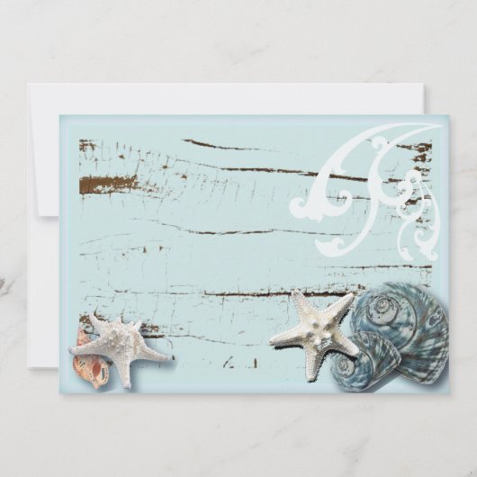 Invitation BLue Seashells Beach Mariage (Dos)