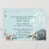 Invitation BLue Seashells Beach Mariage (Devant / Derrière)