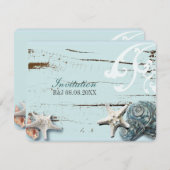 Invitation BLue Seashells Beach Mariage (Devant / Derrière)