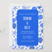 Invitation Blue Seashells Motif Chic Beach Wedding Party (Devant)