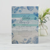 Invitation Blue Seashells Ocean Sea Beach Baby shower (Debout devant)