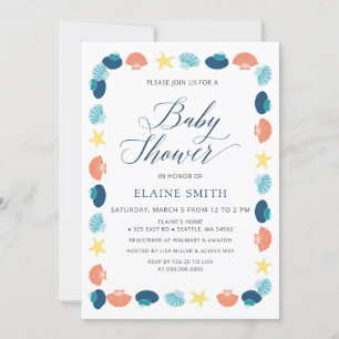 Invitation Blue Seashells Ocean Sea Beach Baby shower